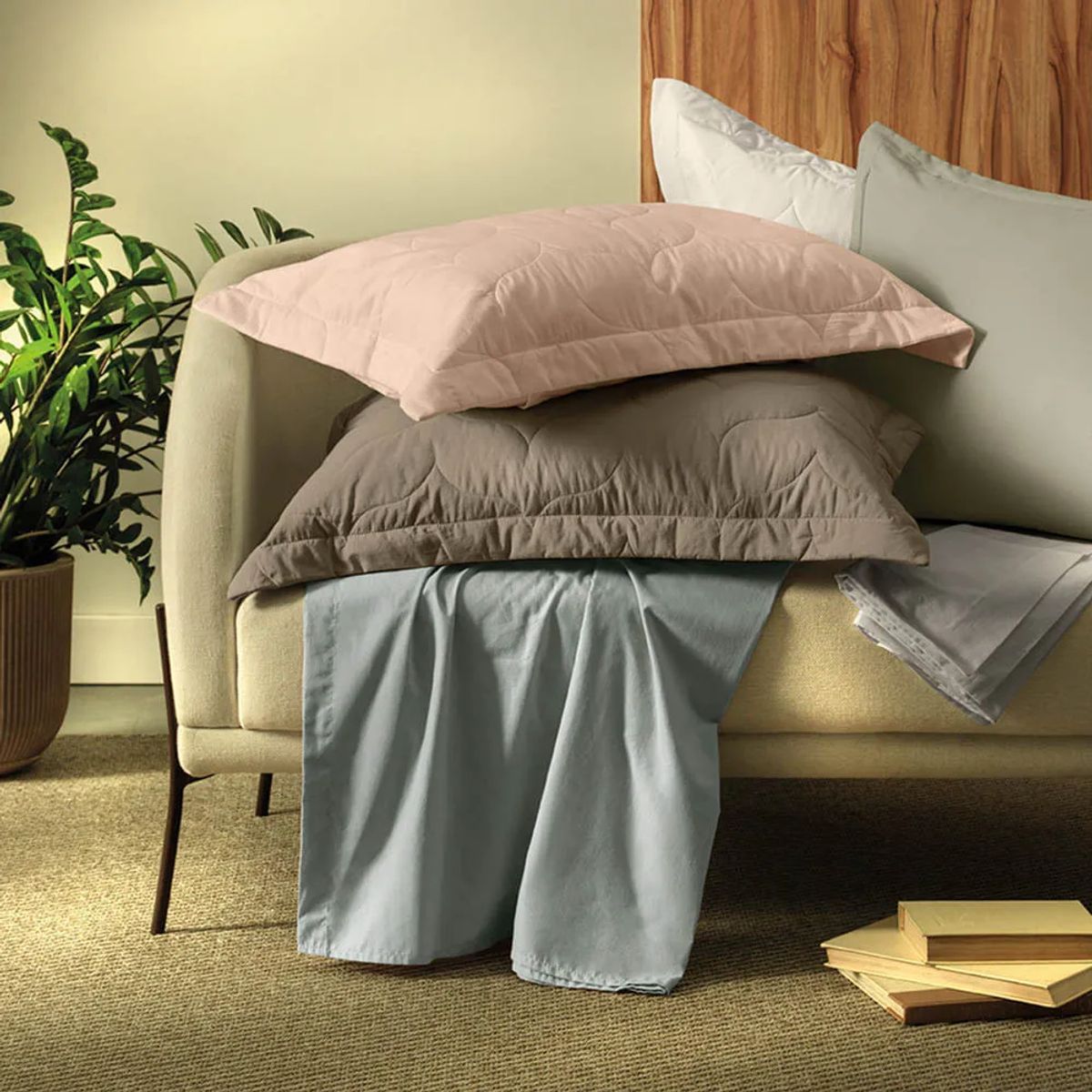 KARSTEN - Sábanas 1.5 plazas 100% algodón 200 hilos Beige