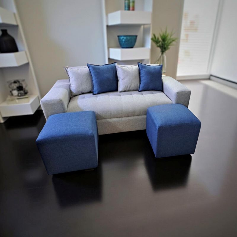 MUEBLES NEW - SOFA DOS CUERPOS MAS DOS PUFF GRIS LINO