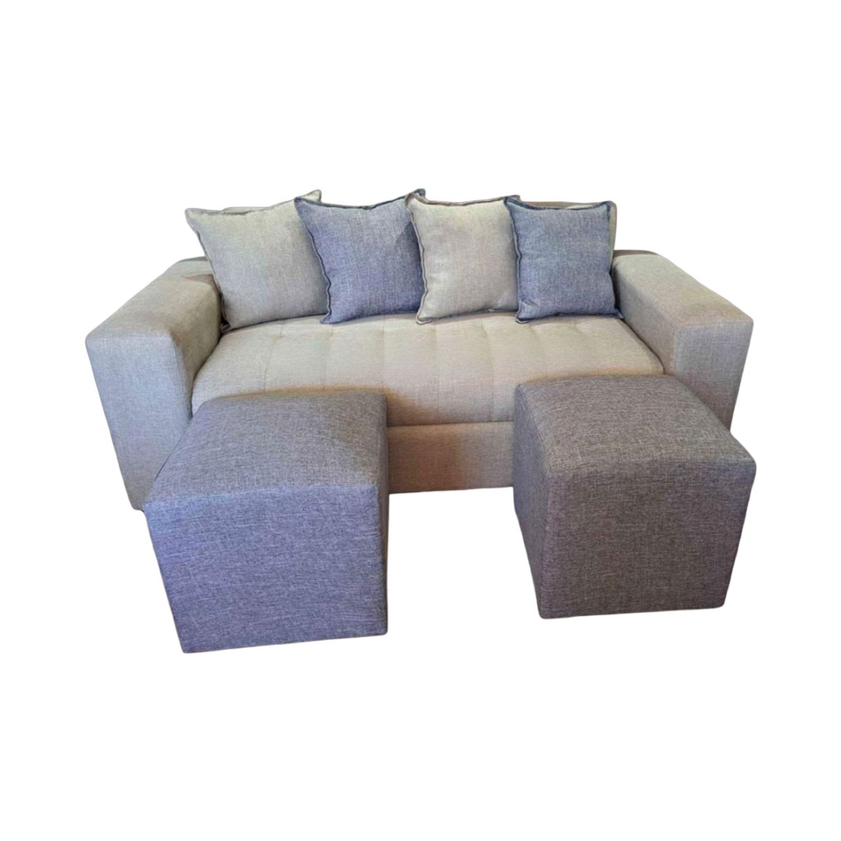 MUEBLES NEW - SOFA DOS CUERPOS MAS DOS PUFF BEIGE LINO