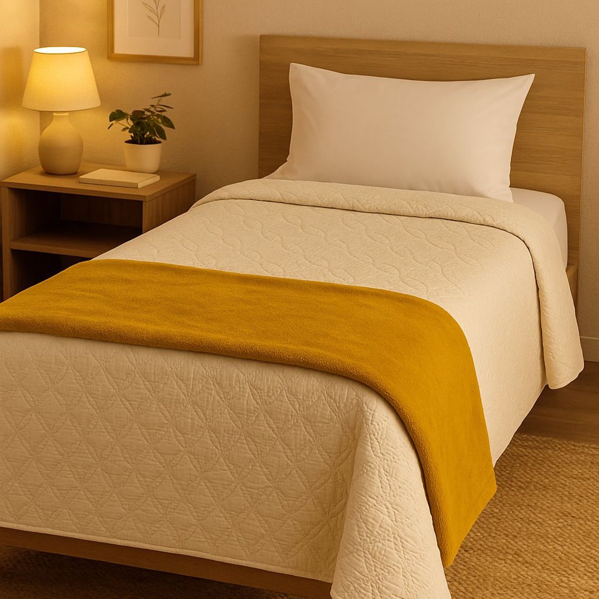 ANNGEBUT - Pack Quilt + Piecera Mostaza Estilo Hotel AnnGebut Textiles