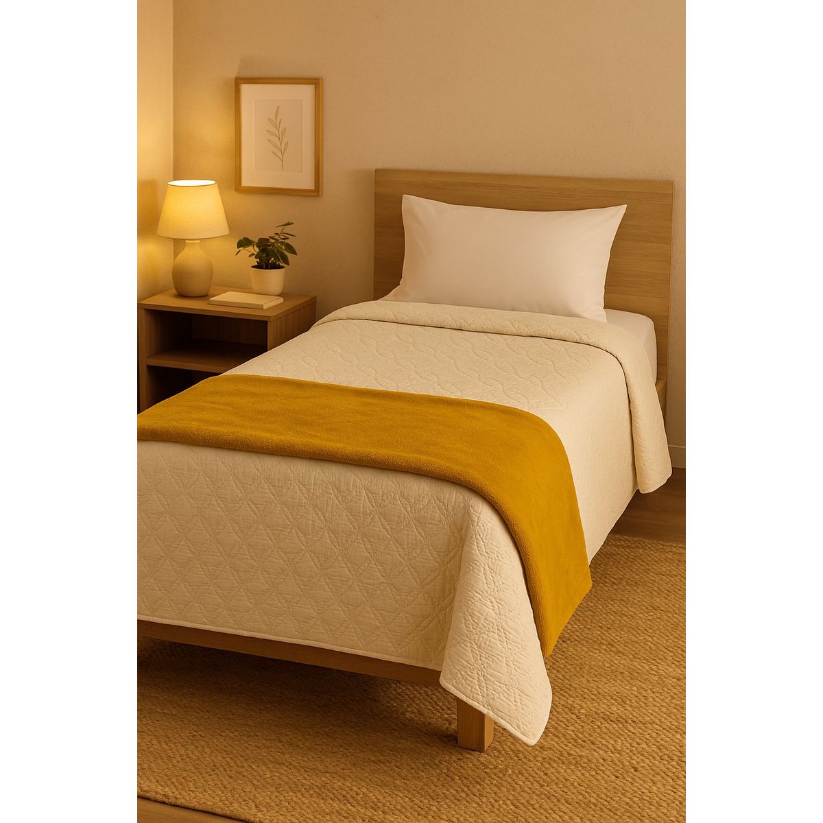 ANNGEBUT - Pack Quilt + Piecera Mostaza Estilo Hotel AnnGebut Textiles