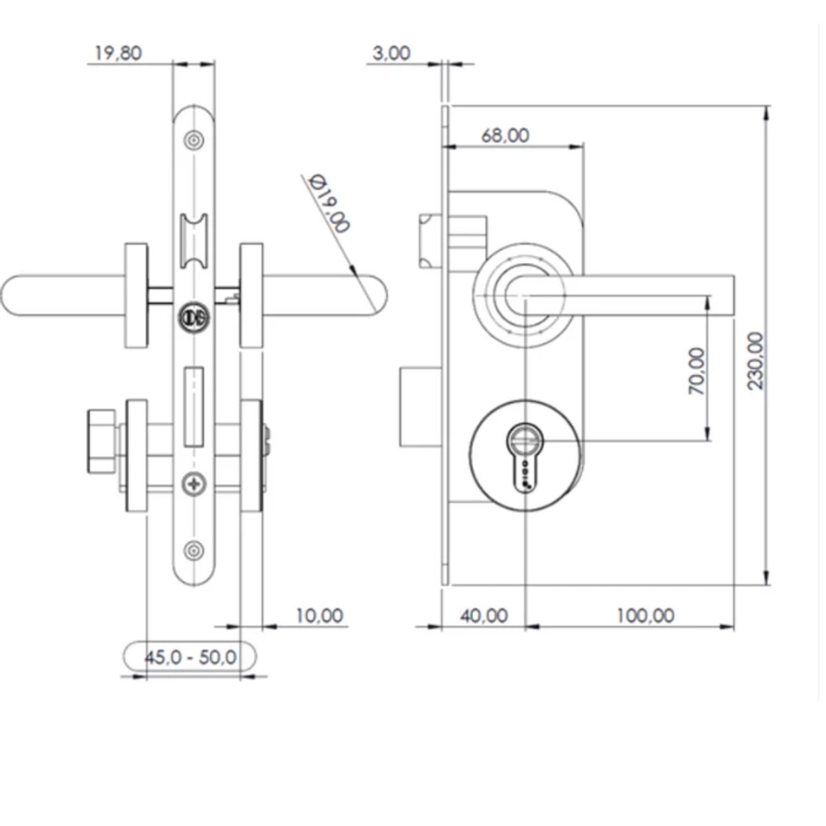 ODIS - Cerradura Embutir 102 Baño M2380 Inox Odis