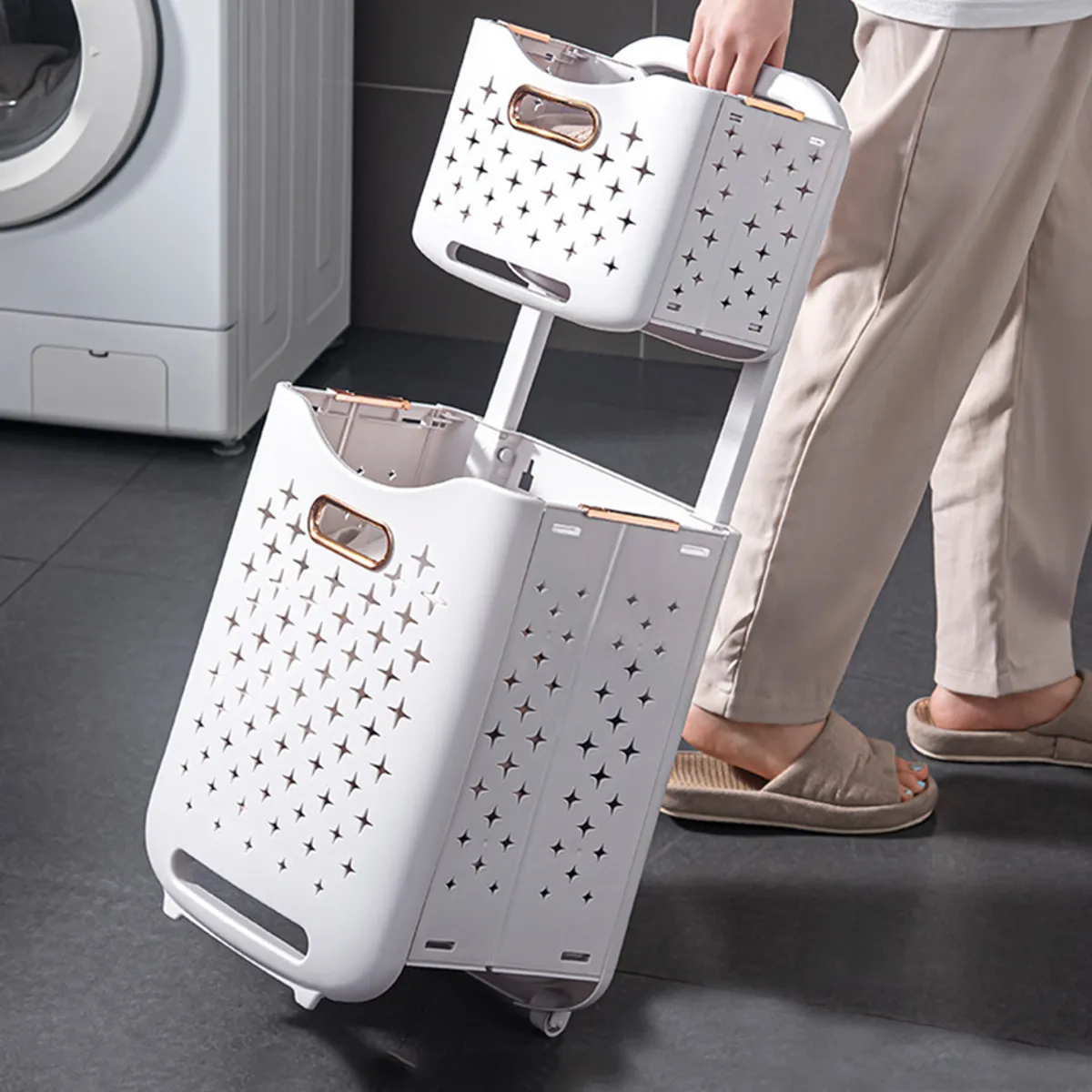 GENERICO - Cesta De Ropa Con Ruedas Plegable Soporte Multiuso Organiza