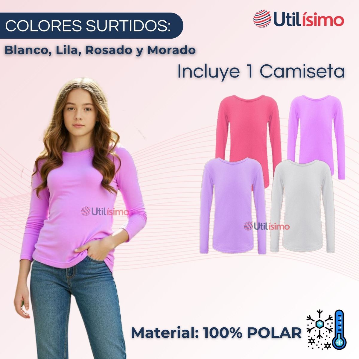 UTILISIMO - Camiseta Cuello Redondo Polar NIña juevenil Colores Surtidos