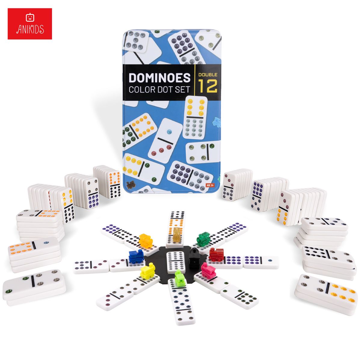 ANIKIDS - Juego Dominó Chancho 12 Con Caja Metálica 91 Piezas De Color
