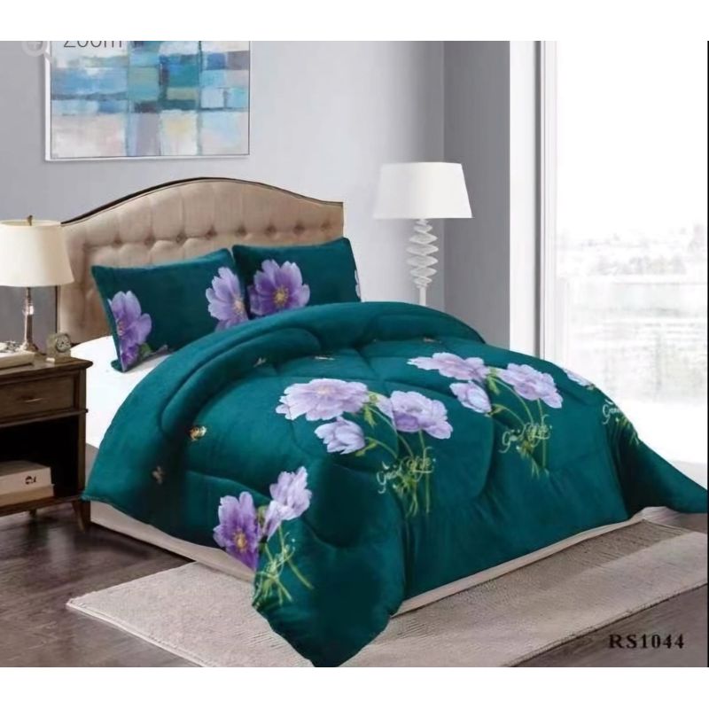 GENERICO - Cubrecama de Invierno Plush con Chiporro 1,5 plaza Verde Floral