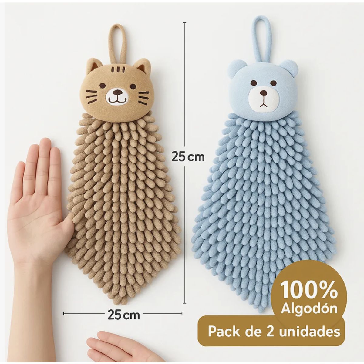 GENERICO - Set De 2 Toallas Colgantes De Algodón - Diseño Animal