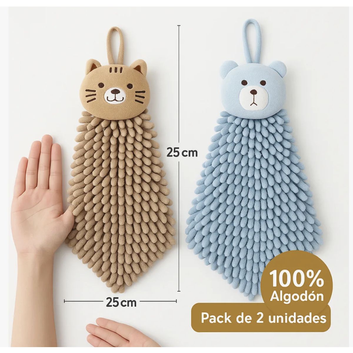 GENERICO - Set De 2 Toallas Colgantes De Algodón - Diseño Animal