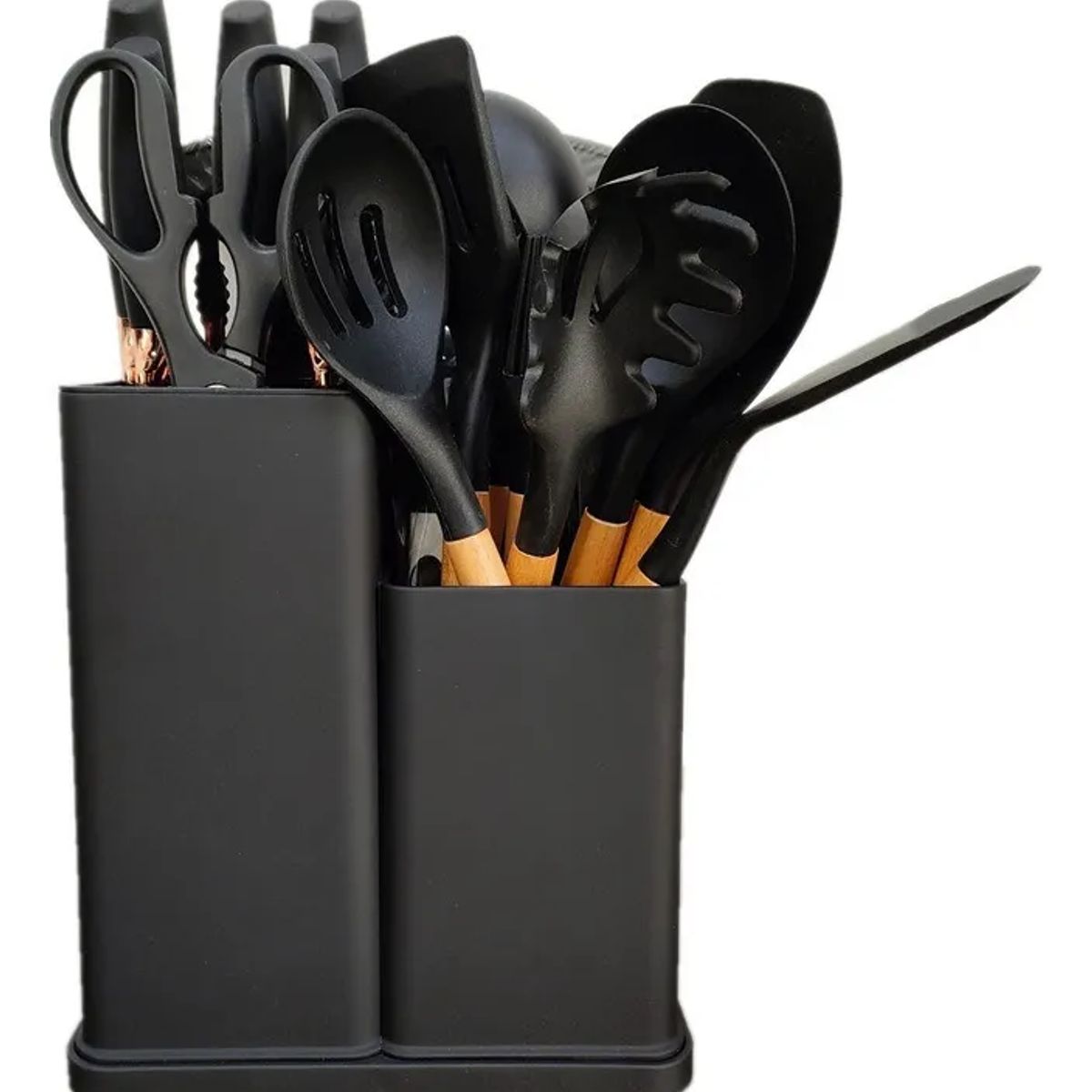 GENERICO - Utensilios Set De Cocina 19 Piezas Silicona Mango De Negro