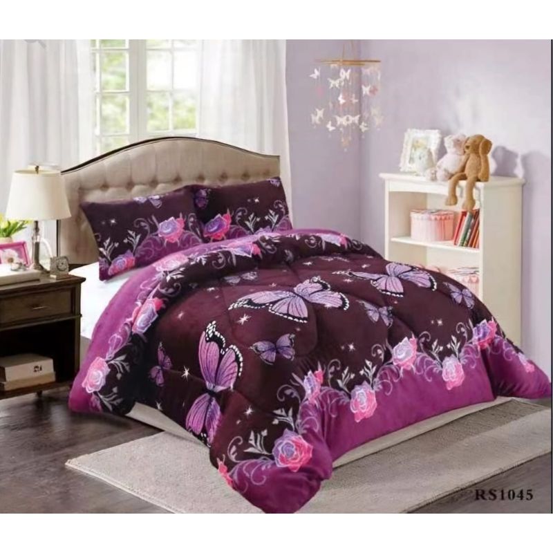 GENERICO - Cubrecama de Invierno Plush con Chiporro 1,5 plaza Morado Floral