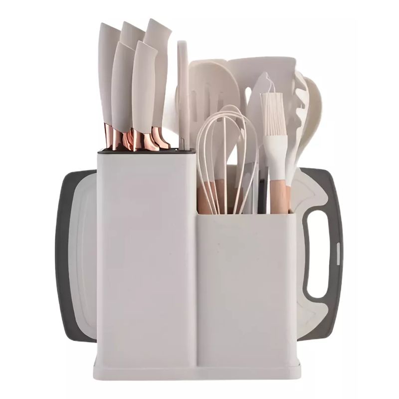 GENERICO - Utensilios Set De Cocina 19 Piezas Silicona Mango De Blanco