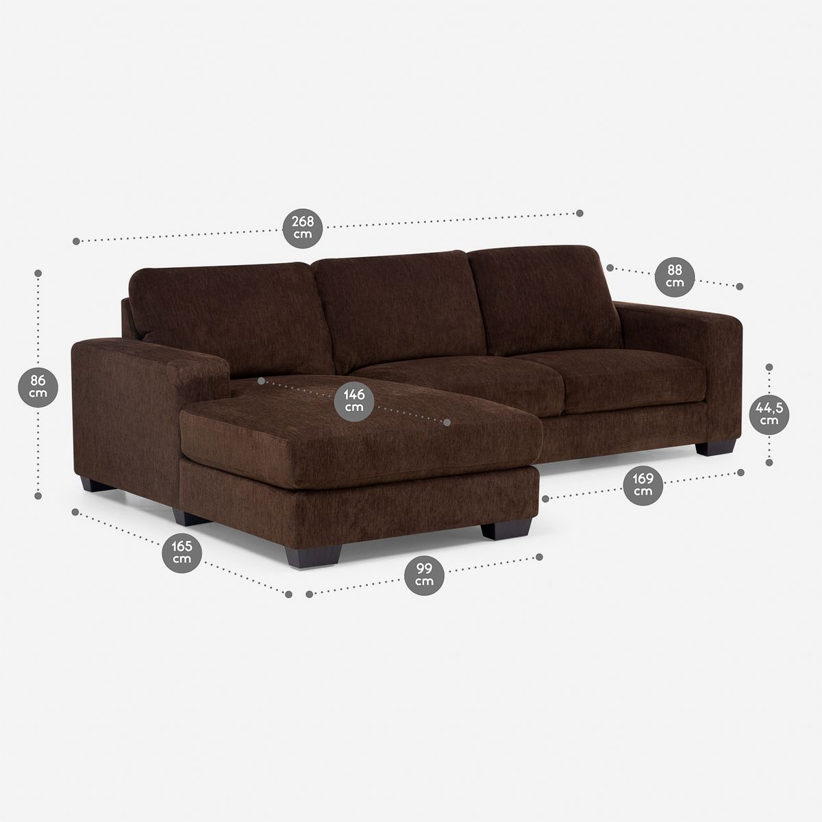 ROSEN - Sofá Seccional Sullivan Izquierdo Tela Chocolate
