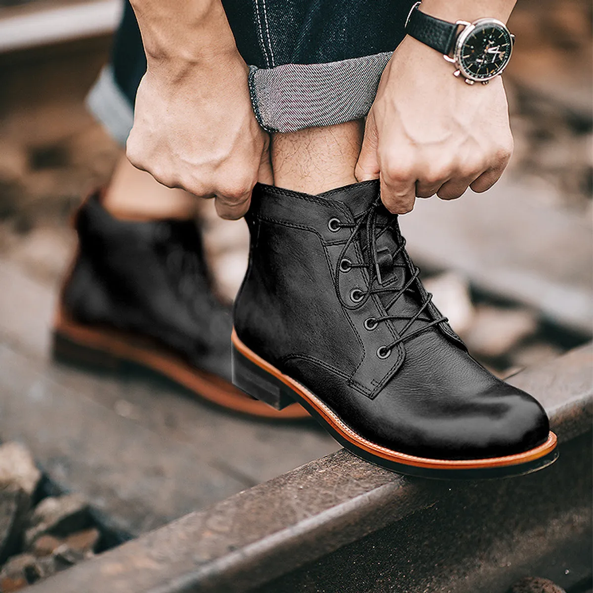 BLWOENS - Zapatos Botas de Martín para Hombre - Negro