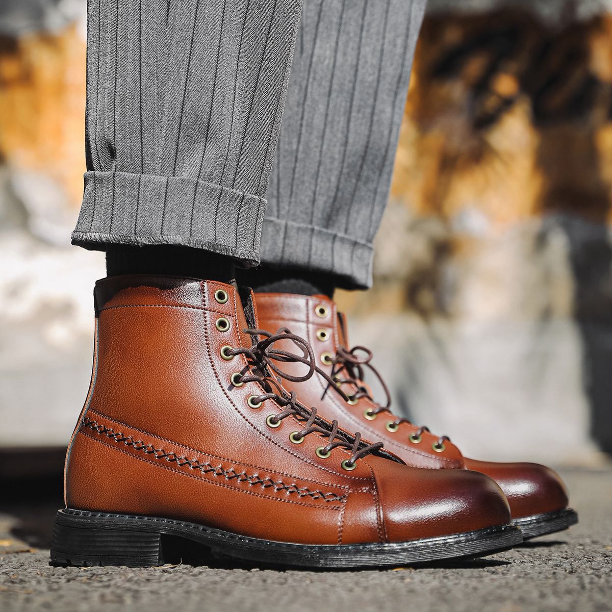 BLWOENS - Zapatos Botas de Martín para Hombre - Café