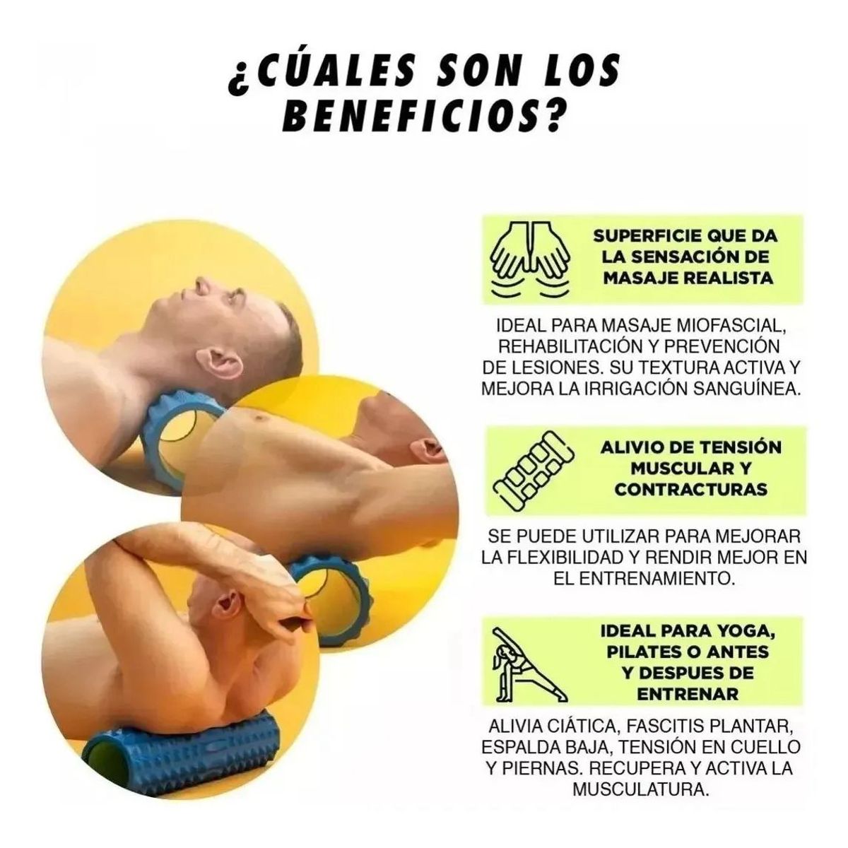 MOVI - Rodillo Rolo Yoga Pilates Gym Foam Roller Masaje 33 Cm