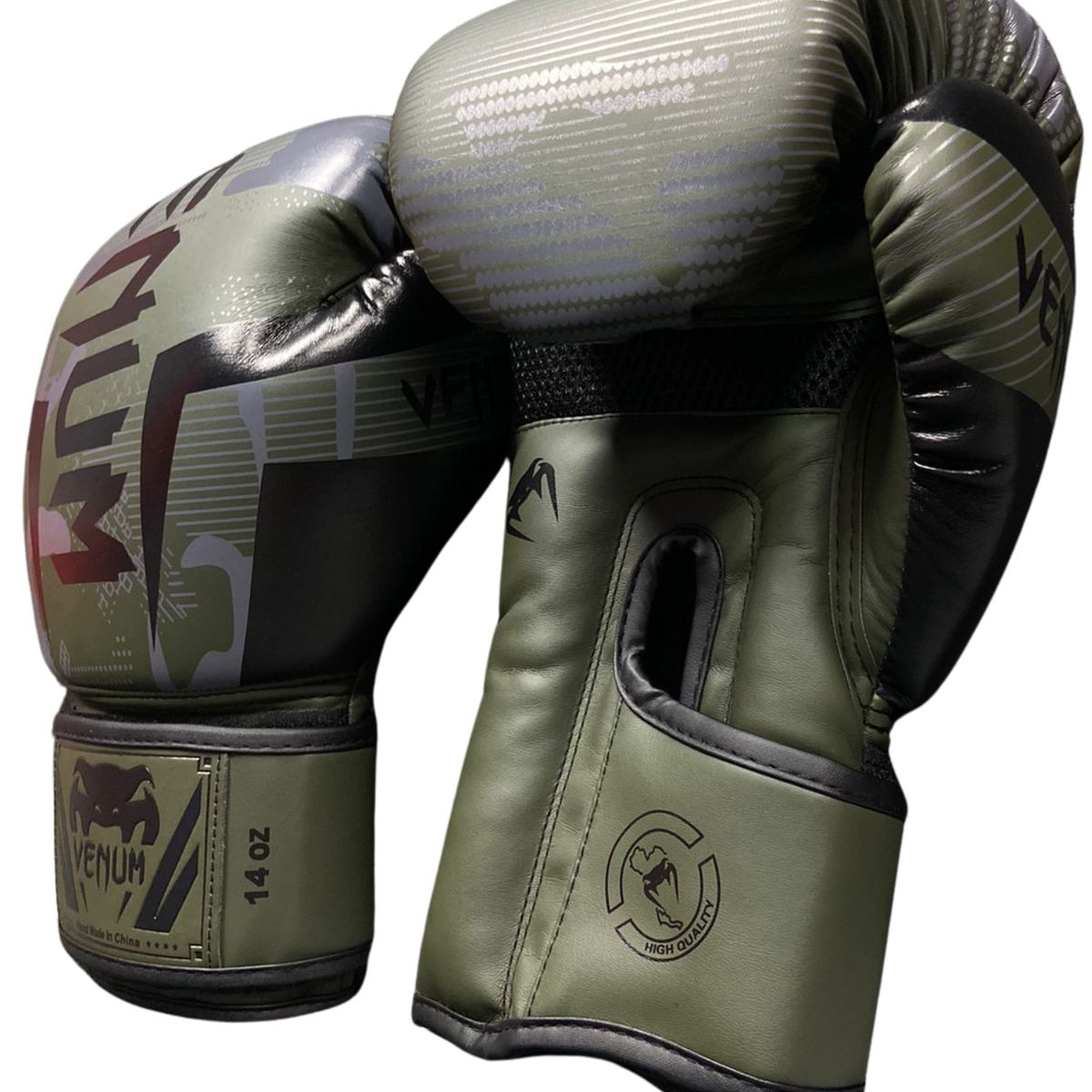 VENUM - GUANTES DE BOXEO MUAY THAI VENUM ELITE EVO KHAKI CAMO 12 OZ