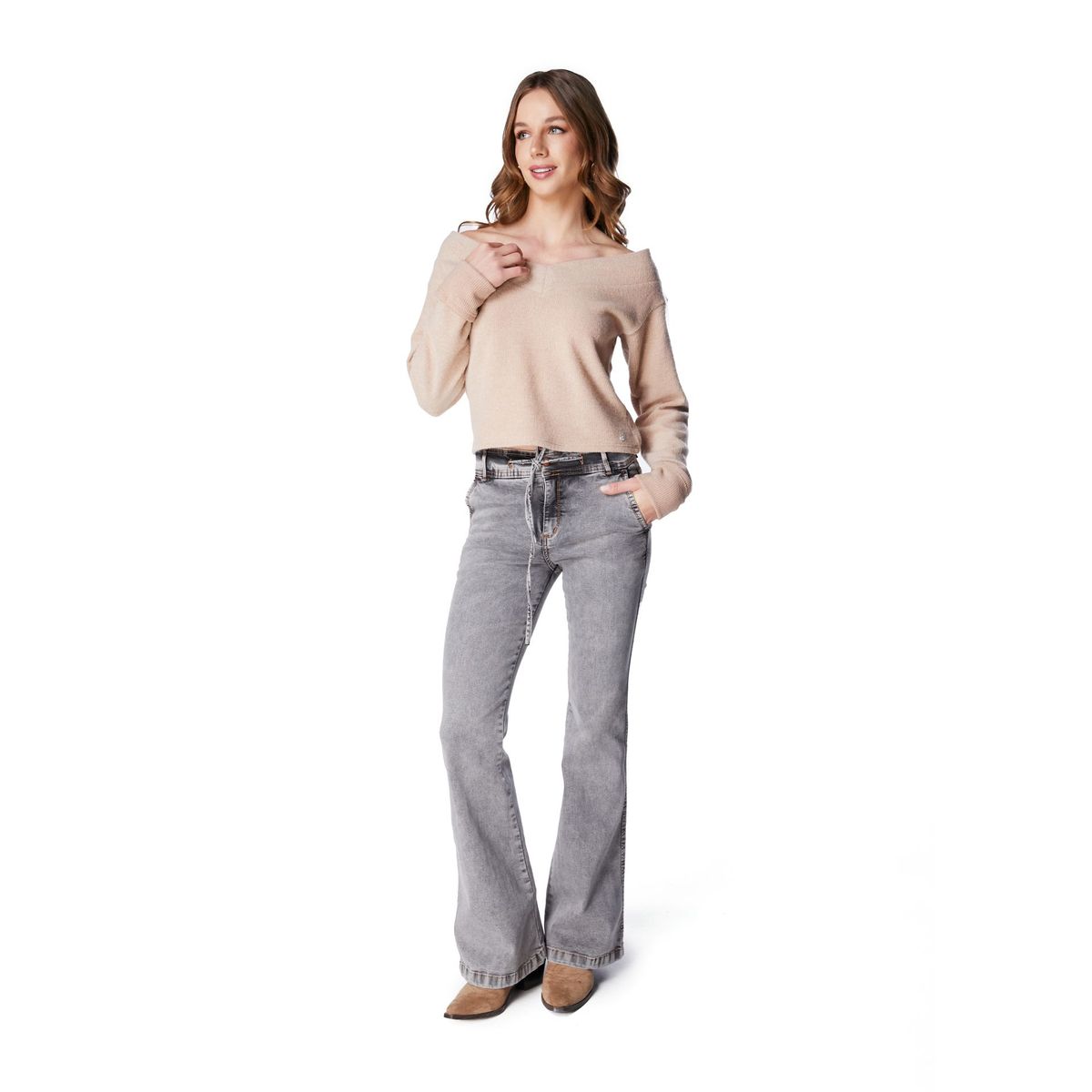 EFESIS - JEANS MACEIO FLARE PRETINA ANCHA C LAZO GRIS