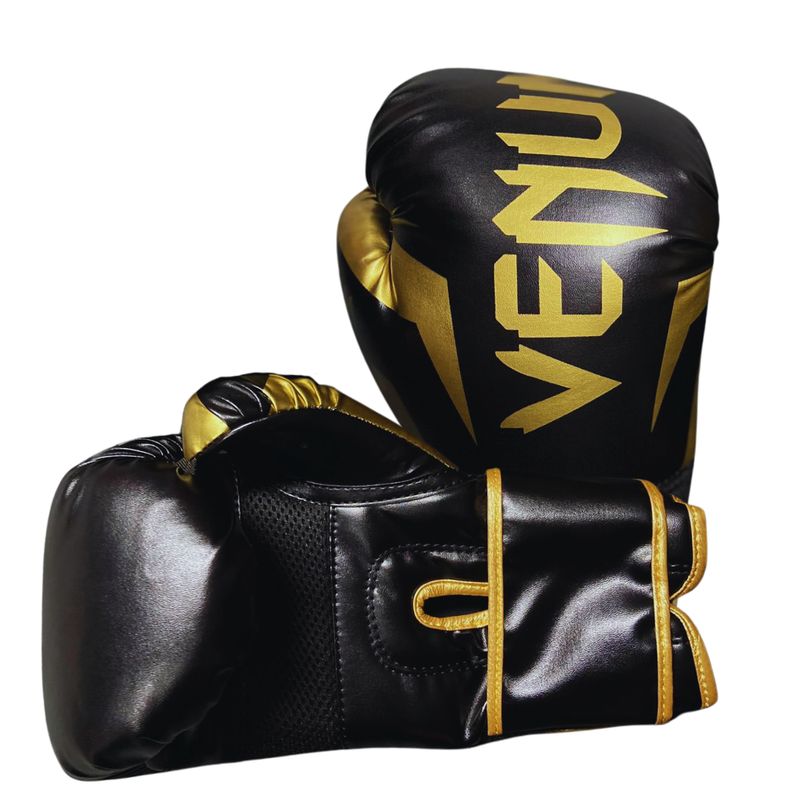 VENUM - GUANTES DE BOXEO MUAY THAI PROFESIONAL VENUM ELITE EVO BLACK GOLD 12 OZ