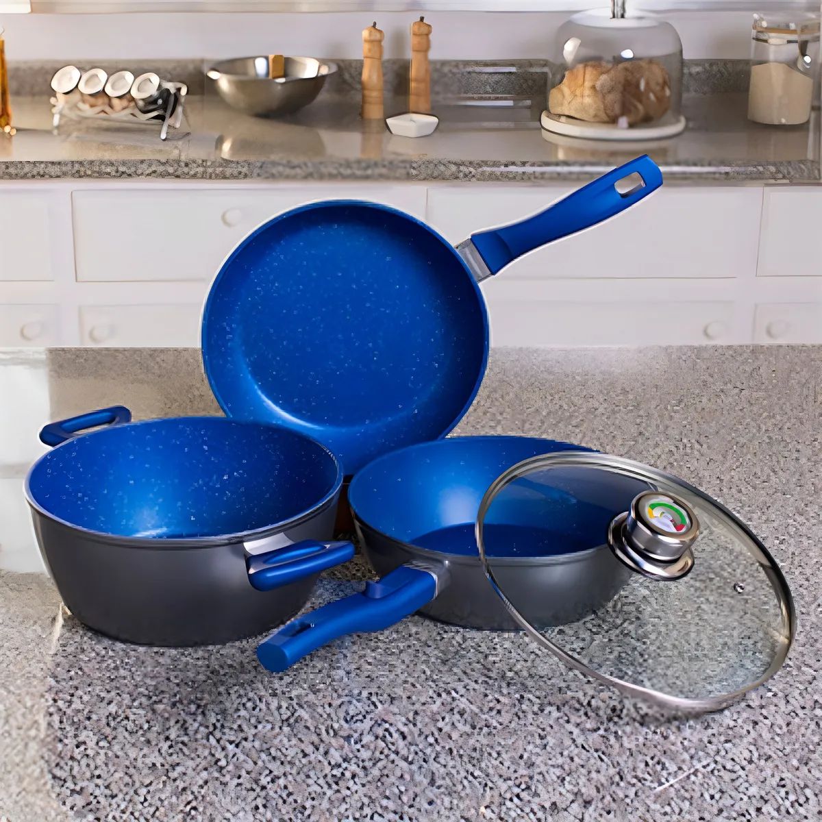 GENERICO - Flavorstone Batería Cocina Set 4p Antiadherente Zafiro Azul