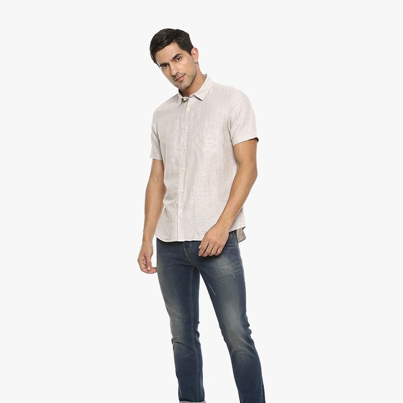 EDWINAYY - Camisa De Algodón Y Lino De Manga Corta Color Liso