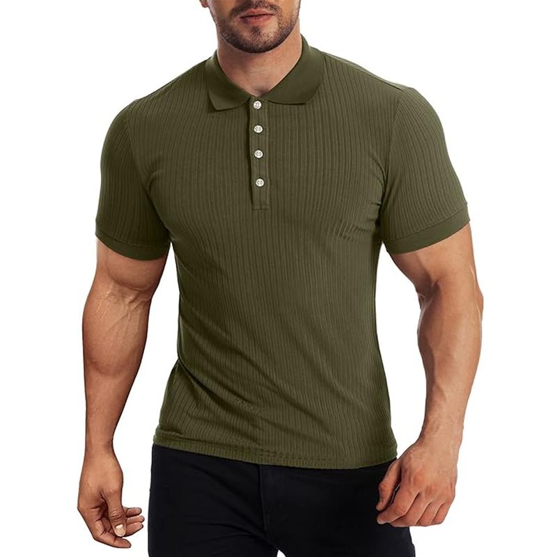 EDWINAYY - Poleras Hombre Liso Piqué Manga Corta Rayas Verticales
