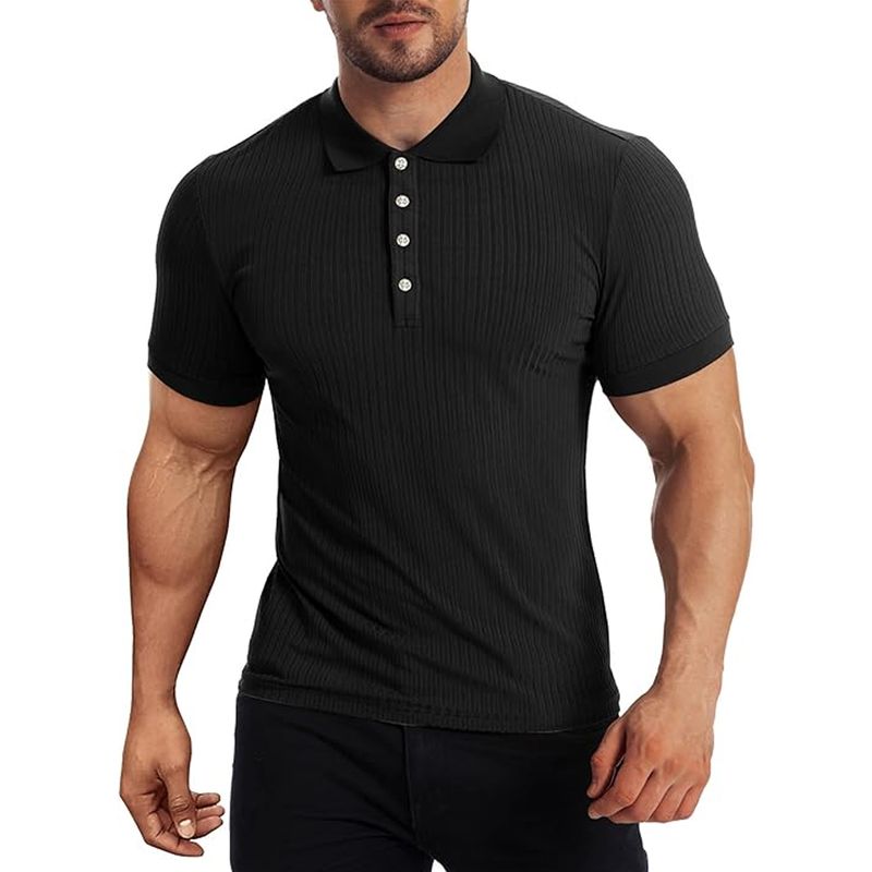 EDWINAYY - Poleras Hombre Liso Piqué Manga Corta Rayas Verticales