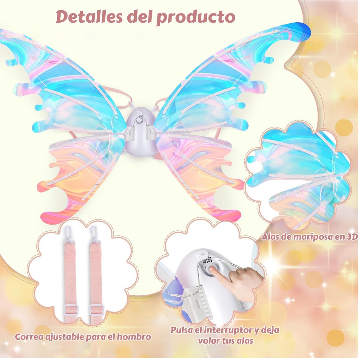 GENERICO - Alas Hada Mariposa Con Luz Disfraz Regalo Para Niña