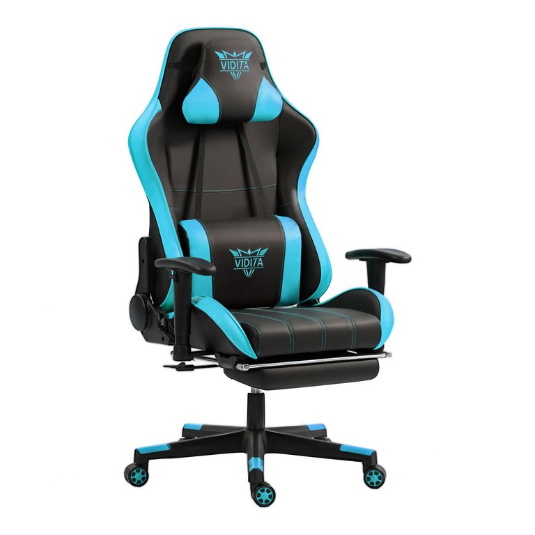 Silla Gamer Premium ES900 Reclinable 180 Reposabrazos 2D - Celeste Azul claro