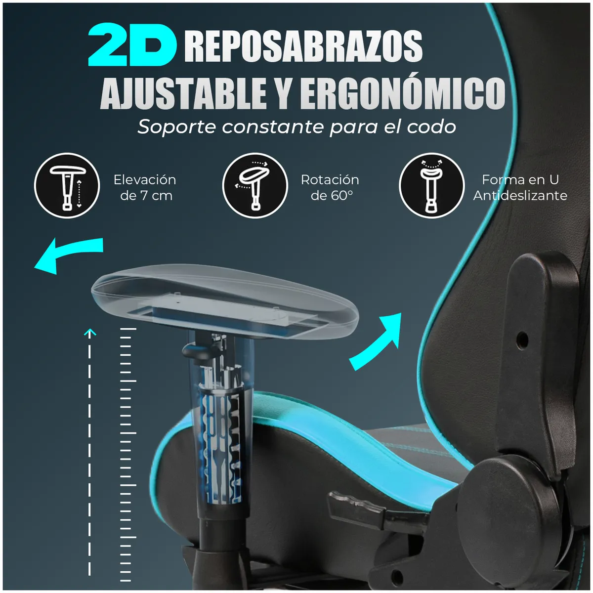 VIDITA - Silla Gamer Premium ES900 Reclinable 180° Reposabrazos 2D - Celeste