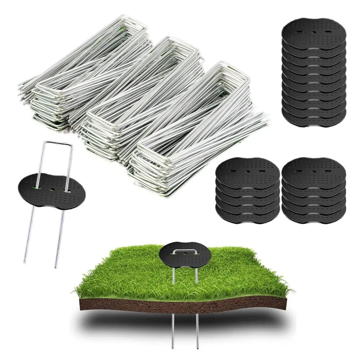 KUANGYE - 100 Estaca Jardín Grapas Y Juntas Paisajísticas Galvanizadas Plateado