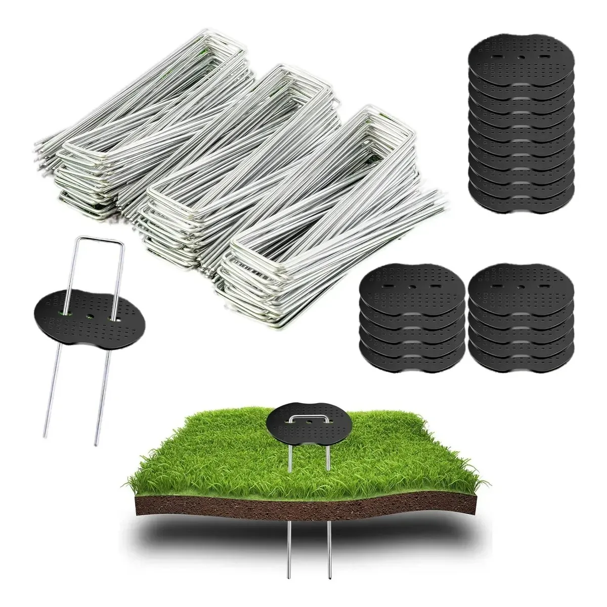 KUANGYE - 100 Estaca Jardín Grapas Y Juntas Paisajísticas Galvanizadas Plateado