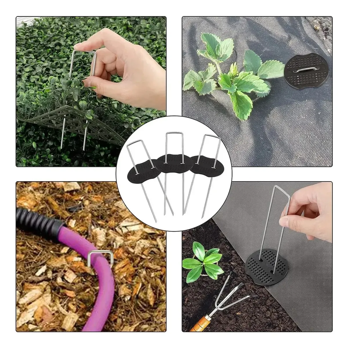 KUANGYE - 100 Estaca Jardín Grapas Y Juntas Paisajísticas Galvanizadas Plateado