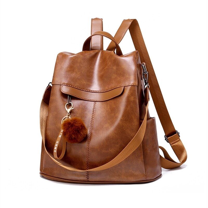 PUREPOWER - Mochila Para Mujer Mochila De Cuero PU De Cera De-Marrón