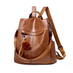 PUREPOWER - Mochila Para Mujer Mochila De Cuero PU De Cera De-Marrón