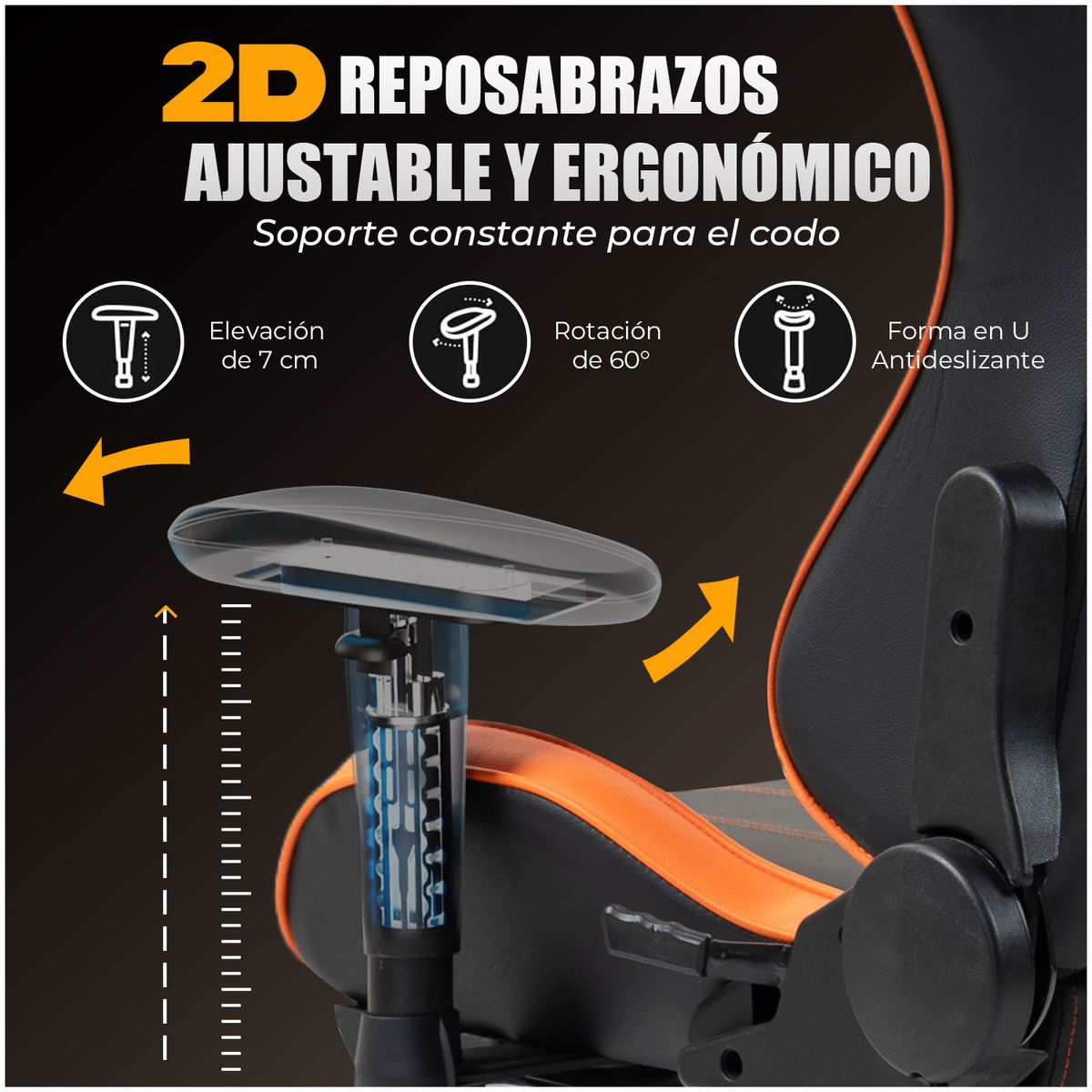 VIDITA - Silla Gamer Premium ES900 Reclinable 180° Reposabrazos 2D - Naranja