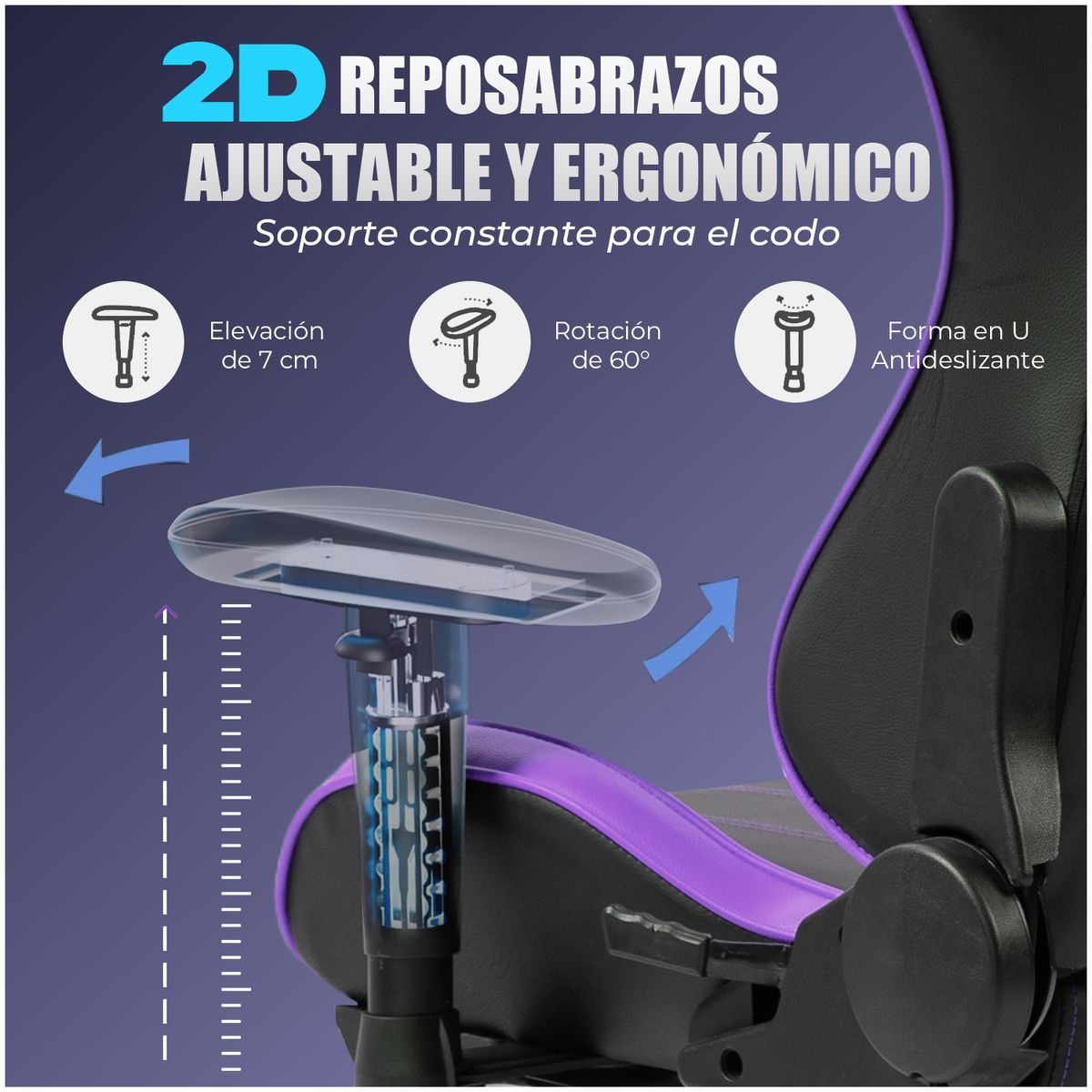 VIDITA - Silla Gamer Premium ES900 Reclinable 180° Reposabrazos 2D -Violeta