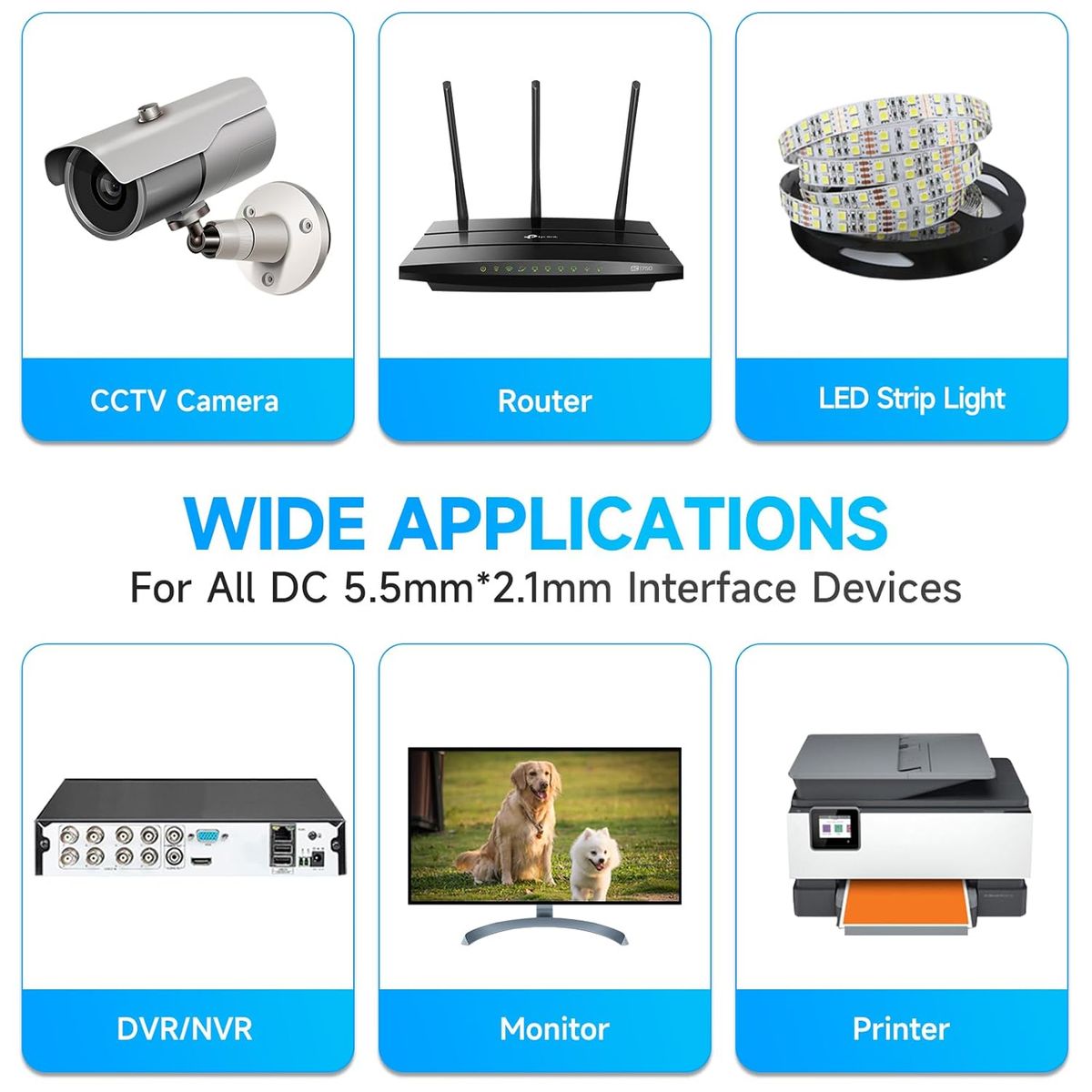 KUANGYE - Cable Extension Dc Fuente Poder 12v Camara Ip 20metros