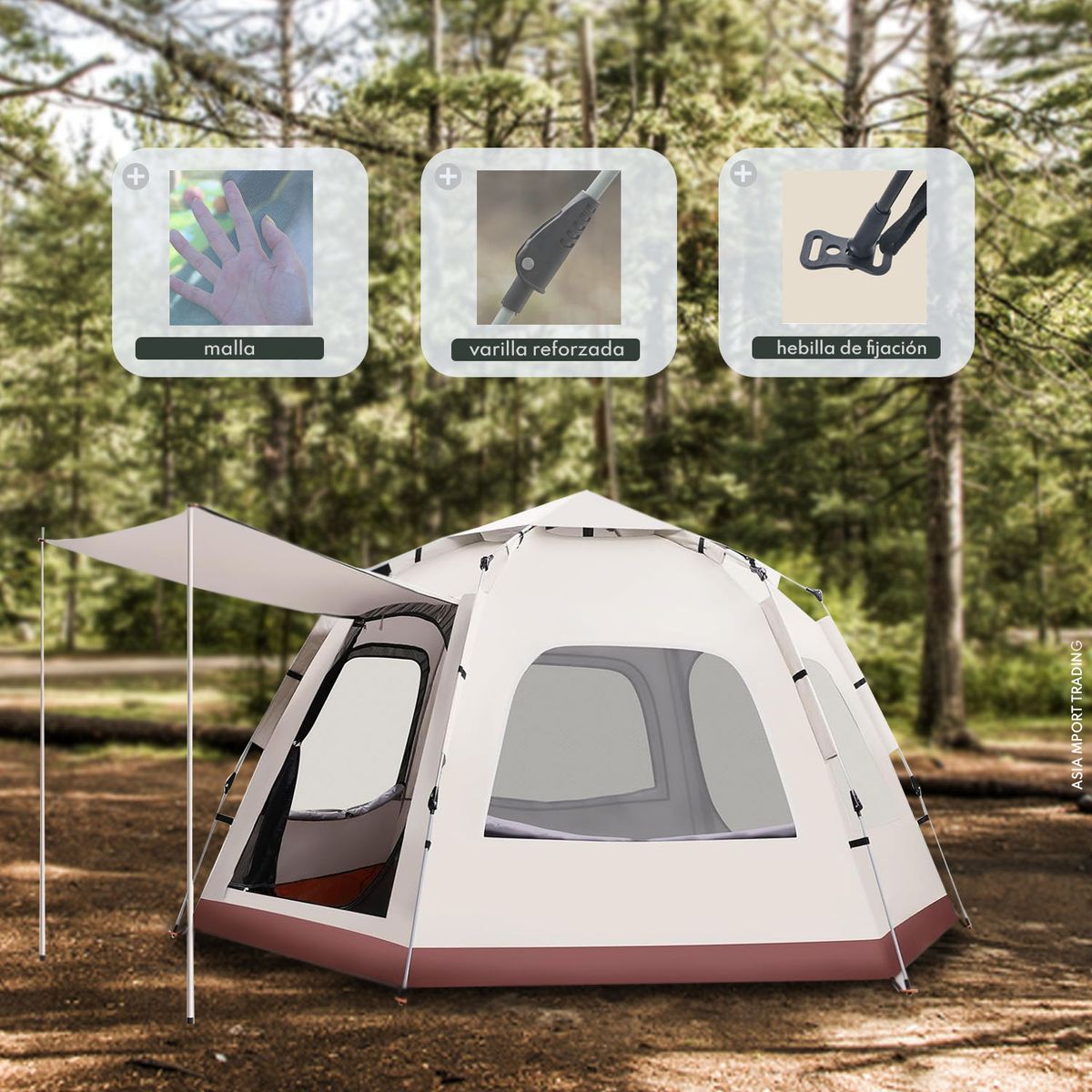 PWRFITNESS - Carpa Automática Hexagonal 280x280 cm 4-6 Personas