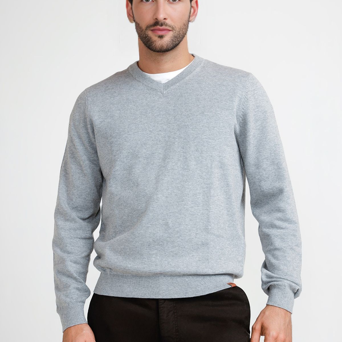 TRIAL - Sweater Hombre Cuello V Parrot Gris Melange