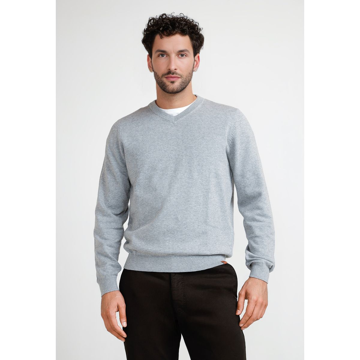 TRIAL - Sweater Hombre Cuello V Parrot Gris Melange