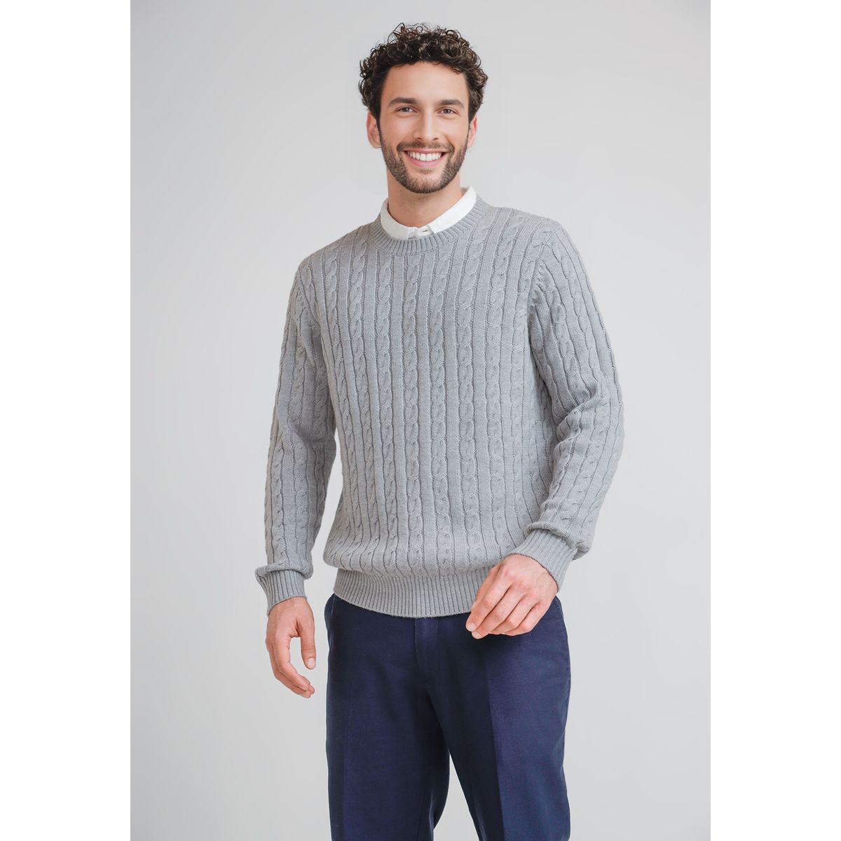 TRIAL - Sweater Hombre Trenzado Phantom Gris Melange