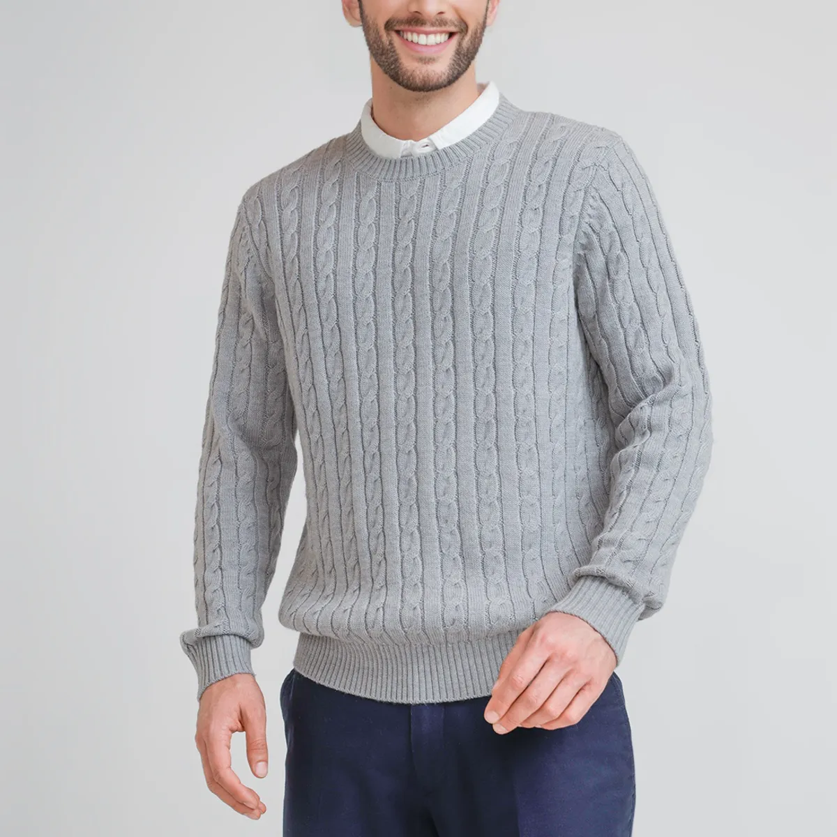 TRIAL - Sweater Hombre Trenzado Phantom Gris Melange