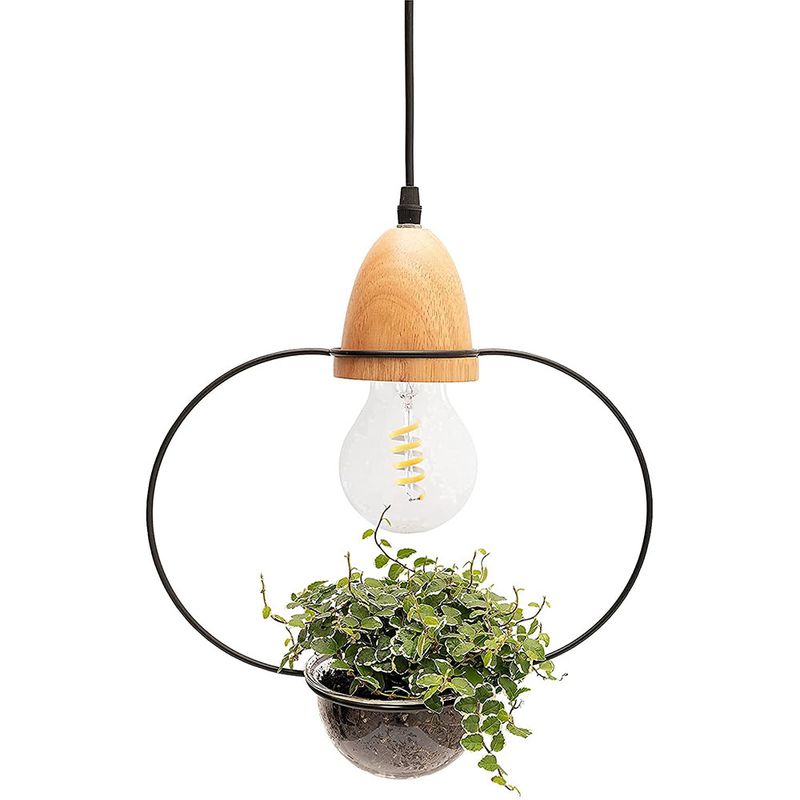HOME NEAT - Lámpara Colgante de Madera de Planta Moderna E27 - Negro