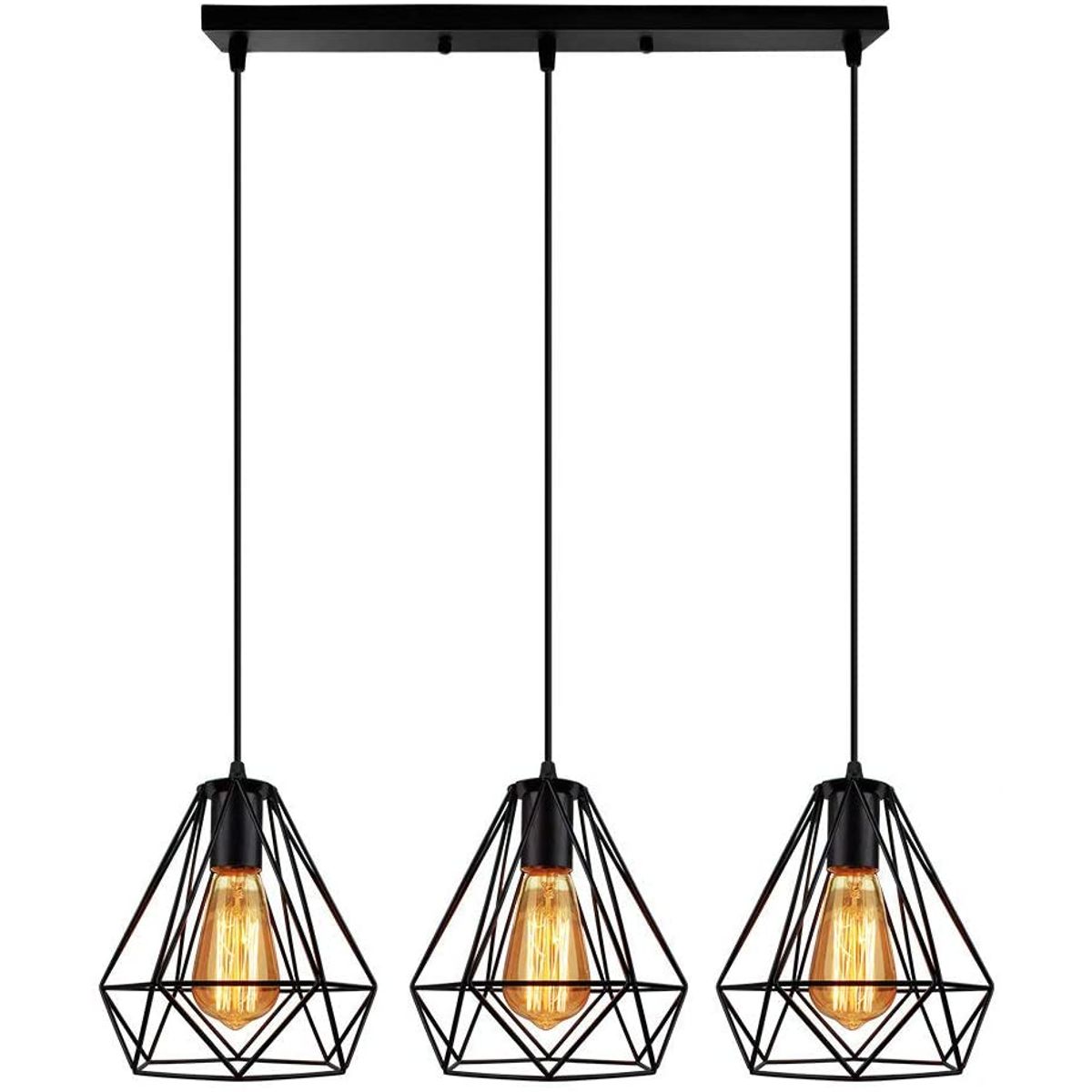 HOME NEAT - Lámpara colgante de techo diamante 3 Luces Moderno Negro