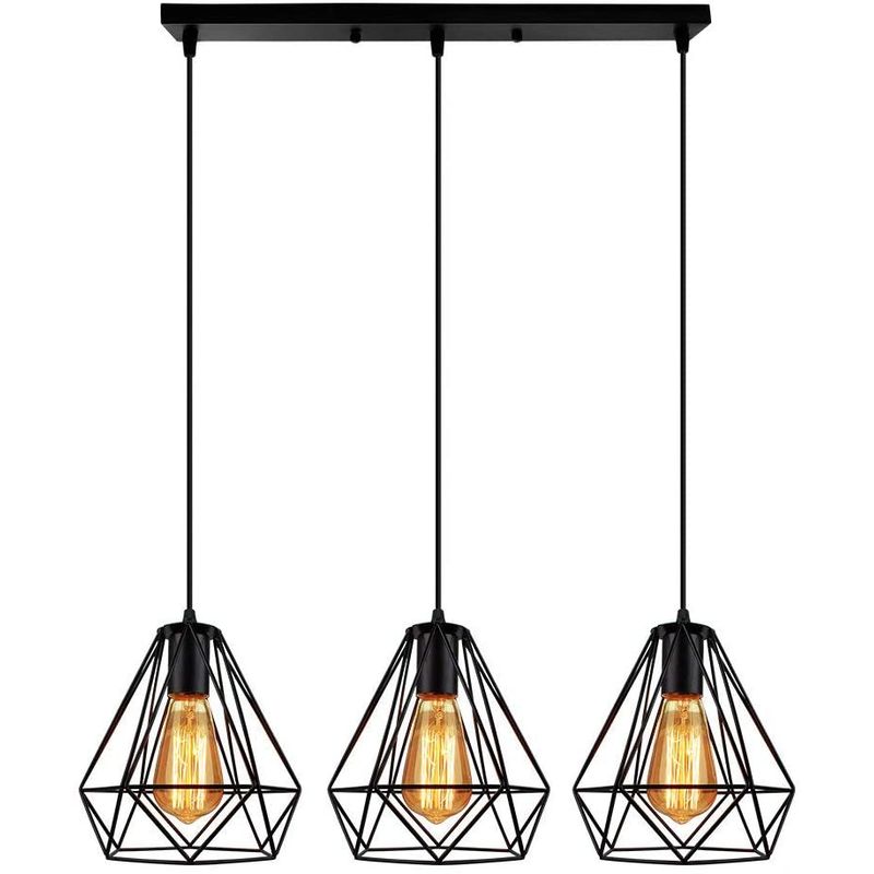 HOME NEAT - Lámpara colgante de techo diamante 3 Luces Moderno Negro