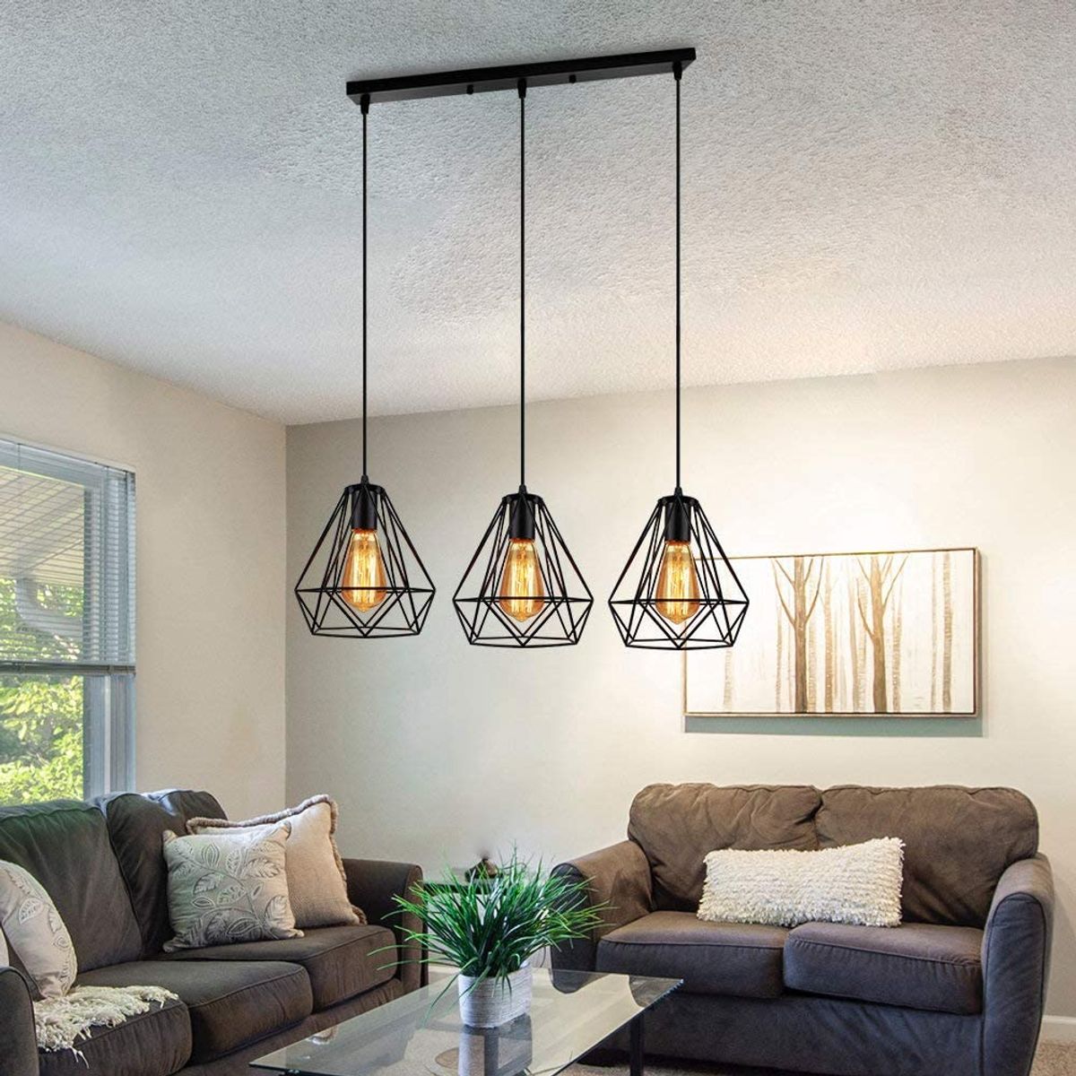 HOME NEAT - Lámpara colgante de techo diamante 3 Luces Moderno Negro