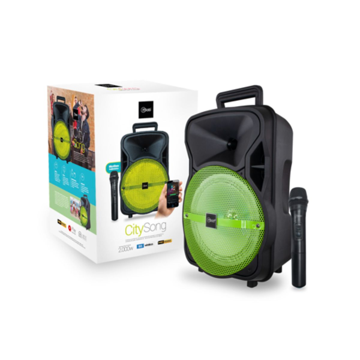 LBN - PARLANTE BLUETOOTH MICROLAB CITY SONG BOX 8 GREEN GRID 08710 NEGRO