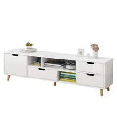 DETODOYMAS - Rack TV 140x30x38cm 4 cajones Chic Home - Blanco