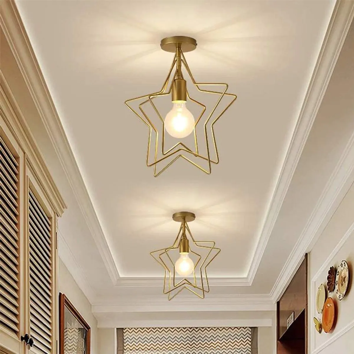 HOME NEAT - Lampara de Techo Estrella Iluminación colgante Moderna E27 Oro