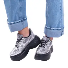 HERIEL - Zapatilla Plateada Plataforma Mujer
